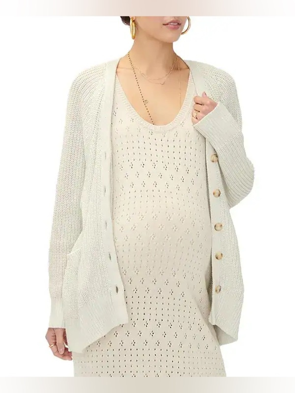 HATCH The Cotton Marlow Cardigan Cream Knit Button Cardigan